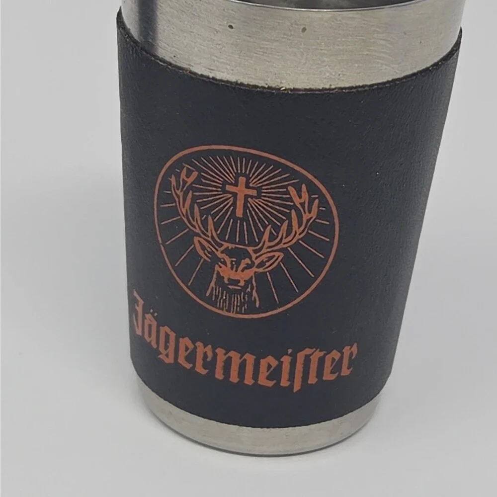 Set of 2 Jägermeister Shot Glasses Steel Silver & Black Metal Stag Logo